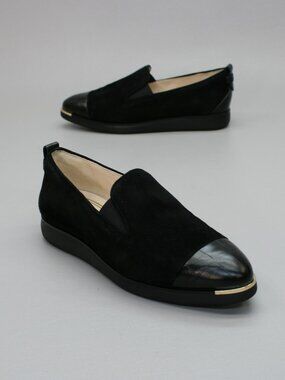 Cole Haan Ladies 6 B Grand Ambition Black Suede Leather Cap-toe Slip-on Loafers